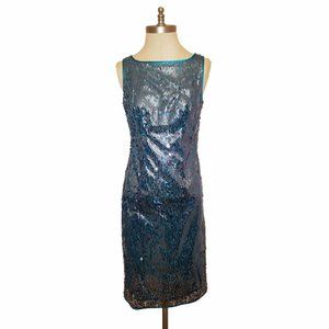 NWOT Mr Abbott Teal Silk Sequin Sheath Dress Small